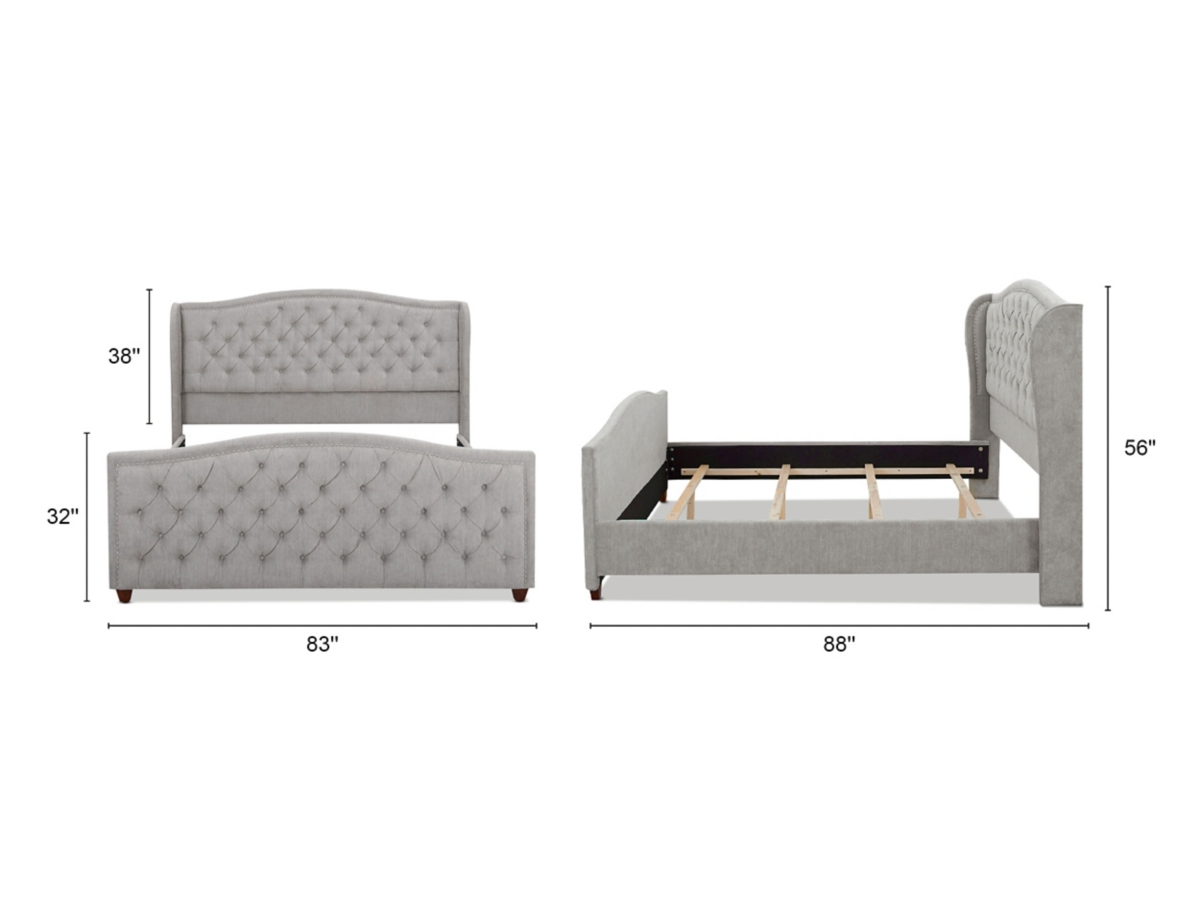 つる姫ページ①② Marcella Upholstered Shelter Headboard Bed Set, King, Silver