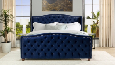 Jennifer Taylor Marcella Upholstered Shelter King Headboard Bed - Thumbnail 2