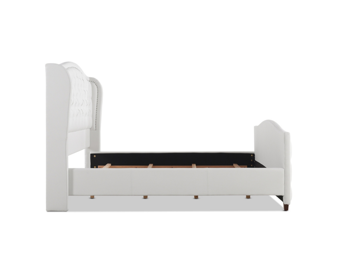 つる姫ページ①② Marcella Upholstered Shelter Headboard Bed Set, King, Silver