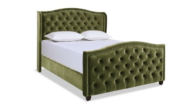 Jennifer Taylor Marcella Upholstered Shelter Queen Headboard, Olive Green, large
