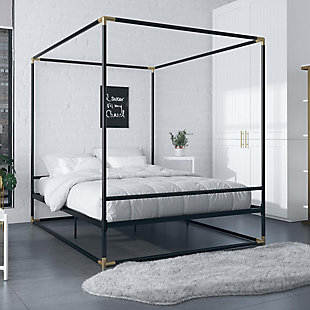 CosmoLiving Celeste Canopy Metal Bed, Full, Black/Gold, , rollover
