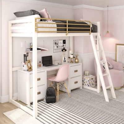 Little Seeds Monarch Hill Haven Twin Metal Loft Bed, White