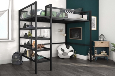 DHP Bloom Storage Loft bed with Bookcase, Black