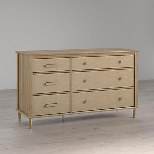 Little Seeds Shiloh Wide Convertible 6 Drawer Dresser, Natural and Rattan, , rollover