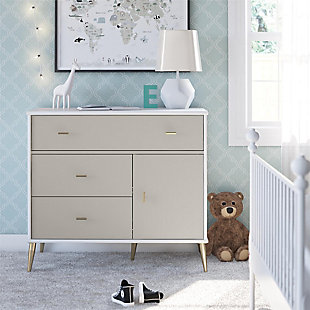 Little Seeds Valentina 3 Drawer And 1 Door Convertible Dresser, White/Gray, rollover