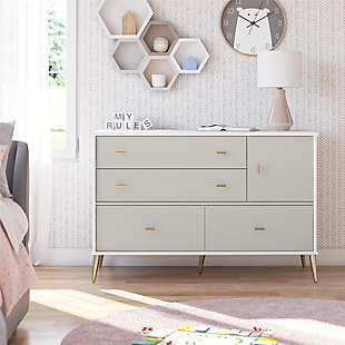 Little Seeds Valentina 4 Drawer And 1 Door Convertible Dresser, White/Gray, rollover