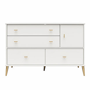 Little Seeds Valentina 4 Drawer And 1 Door Convertible Dresser, White, large