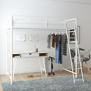 Atwater Living Dale Closet Storage Loft Bed, White, rollover