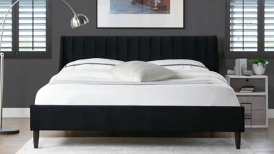 Jennifer Taylor Aspen Vertical Tufted Headboard Platform King Bed, Anthracite Black, large