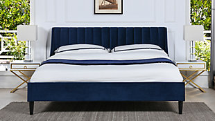 Jennifer Taylor Aspen Vertical Tufted Headboard Platform King Bed, Navy Blue, rollover