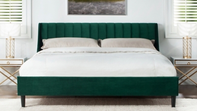 Jennifer Taylor Aspen Vertical Tufted Headboard Platform King Bed, Evergreen