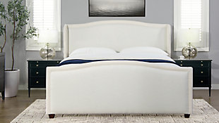 Jennifer Taylor Carmen King Upholstered Wingback Panel Bed Frame, Antique White, rollover