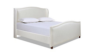 Jennifer Taylor Carmen King Upholstered Wingback Panel Bed Frame, Antique White, large
