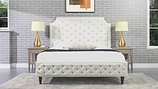 Jennifer Taylor Helen Tall Upholstered Tufted Platform Queen Bed Frame, Antique White, rollover
