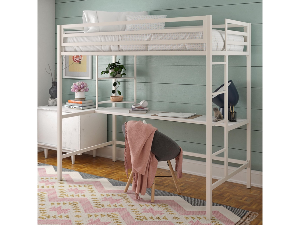 Novogratz Maxwell Metal Twin Loft Bed with Desk and Shelves