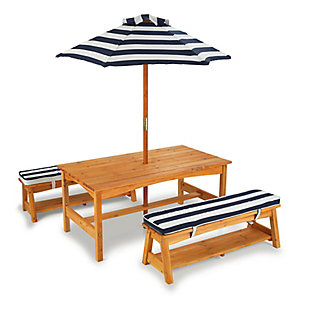 KidKraft Outdoor Wooden Table and Benches With Umbrella, , large