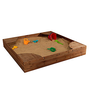 KidKraft Wooden Backyard Sandbox with Built-in Corner Seating and Covering, , large