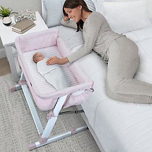 babyGap by Delta Children Whisper Bedside Bassinet Sleeper, Pink Stripe, rollover