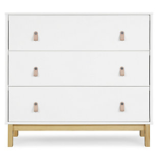 babyGap by Delta Children Legacy 3-Drawer Dresser with Leather Pulls, Bianca White/Natural, large