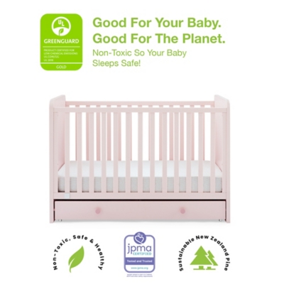 babyGap by Delta Children Graham 4-in-1 Convertible Crib with Storage Drawer, Blush Pink/Dark Pink