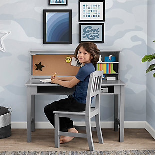 Delta Children Kids’ Workstation Desk with Hutch and Chair, Gray, rollover