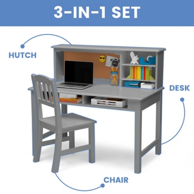 Delta Children Kids Wood Desk w/ Hutch and Chair - Grey