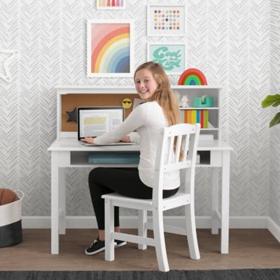 Delta Children Kids Workstation Desk with Hutch and Chair, Bianca White