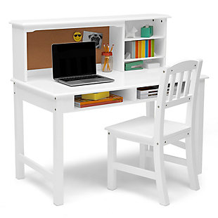Delta Children Kids’ Workstation Desk with Hutch and Chair, Bianca White, large