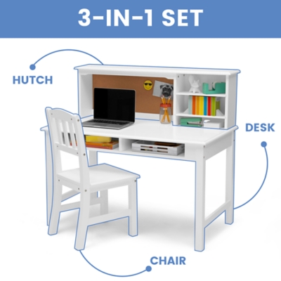 Kids Study Desk with Chair - White