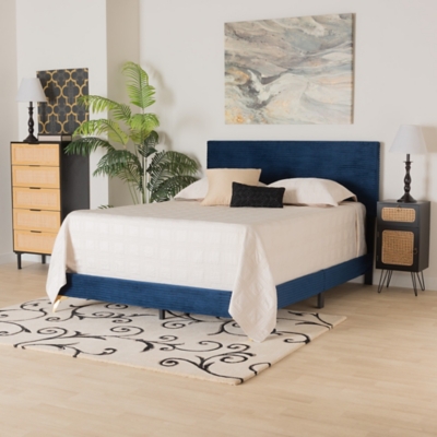 B600010389 Baxton Studio Abberton Queen Panel Bed, Navy Blue/ sku B600010389