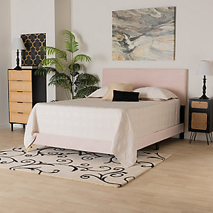Baxton Studio Abberton Queen Panel Bed, Light Pink/Gold, rollover