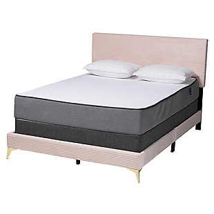 Baxton Studio Abberton Queen Panel Bed, Light Pink/Gold, large