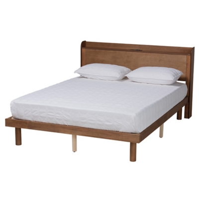 Baxton Studio Decker Full Platform Bed with Charging Station, Walnut Brown, large