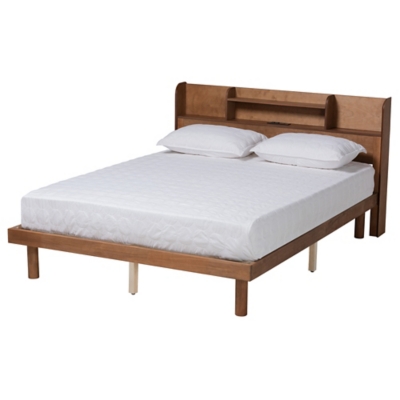 Baxton Studio Harper Full Platform Bed with Charging Station, Walnut Brown, large
