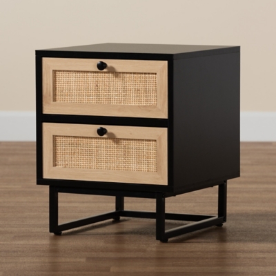 Baxton Studio Declan Rattan 2 Drawer Nightstand Ashley