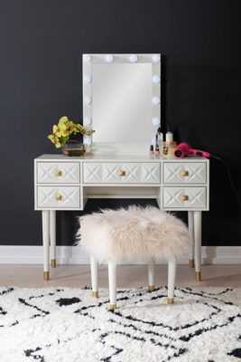 Linon Geo Lighted Vanity and Stool Set Ashley