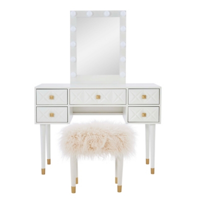 Linon Geo Lighted Vanity and Stool Set | Ashley