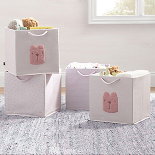 babyGap by Delta Children 4-Pack Brannan Bear Storage Bins with Handles, Pink, rollover