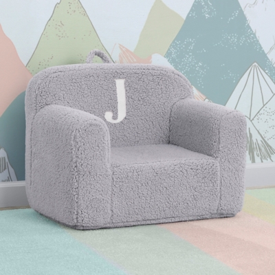 Delta Children Monogram Cozee Sherpa Chair with Letter J, Gray