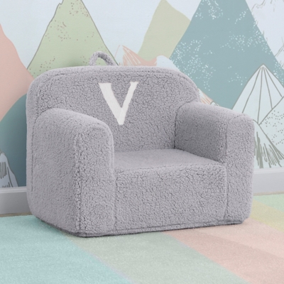 Delta Children Monogram Cozee Sherpa Chair Letter V, Gray