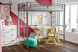 Atwater Living Grace Twin Metal Loft Bed, Silver, rollover