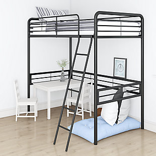 Atwater Living Tiana Metal Loft Bed, Black, rollover