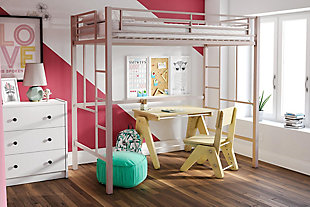 Atwater Living Grace Twin Metal Loft Bed, Pink, rollover