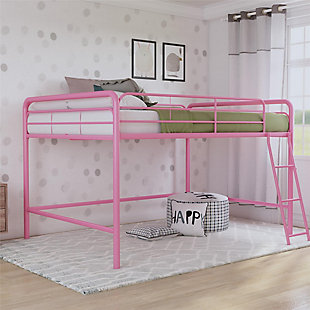 Atwater Living Cora Junior Full Metal Loft Bed, Pink, rollover