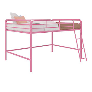 Atwater Living Cora Junior Full Metal Loft Bed, Pink, large