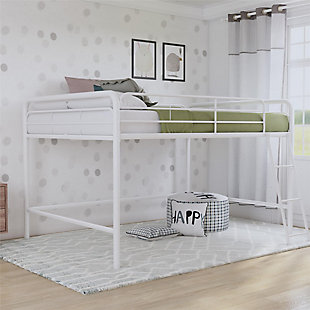 Atwater Living Cora Junior Full Metal Loft Bed, White, rollover