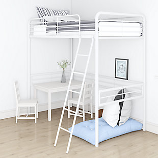 Atwater Living Tiana Metal Loft Bed, White, rollover
