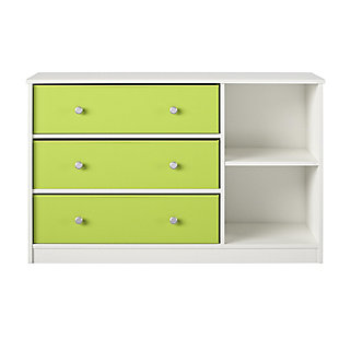 Ameriwood Home Mya Park Wide Dresser with 3 Fabric Bins, White/Green, large