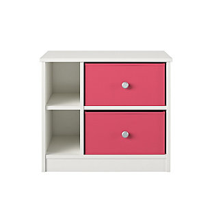 Ameriwood Home Mya Park Nightstand with 2 Fabric Bins, White/Pink, large