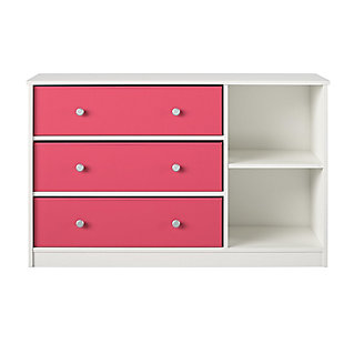 Ameriwood Home Mya Park Wide Dresser with 3 Fabric Bins, White/Pink, large